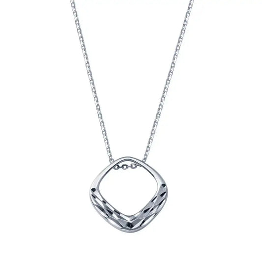 925 Sterling Silver Rhodium Plated Square Diamond Cut Pendant Adjustable Necklace