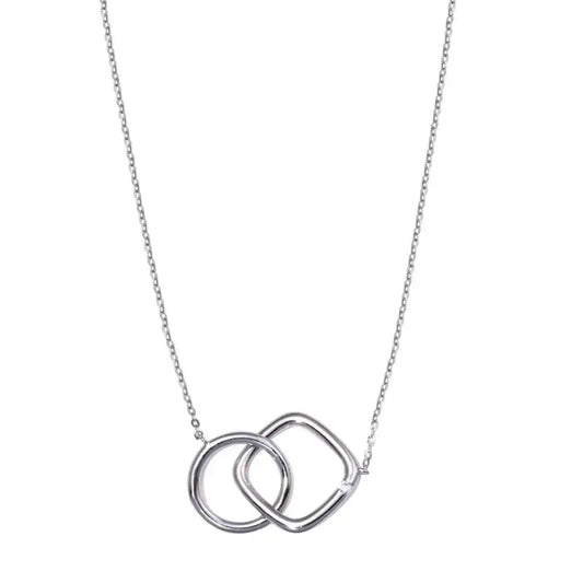925 Sterling Silver Rhodium Plated Round and Square Link Necklace