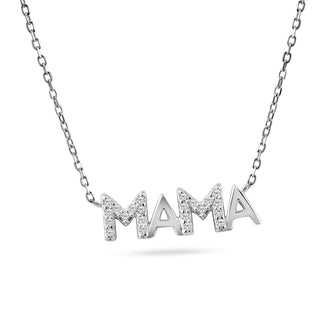 925 Sterling Silver Rhodium Plated MAMA CZ Necklace