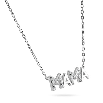 925 Sterling Silver Rhodium Plated MAMA CZ Necklace