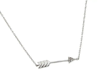 925 Sterling Silver Rhodium Plated Clear CZ Arrow Pendant Necklace