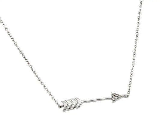 925 Sterling Silver Rhodium Plated Clear CZ Arrow Pendant Necklace
