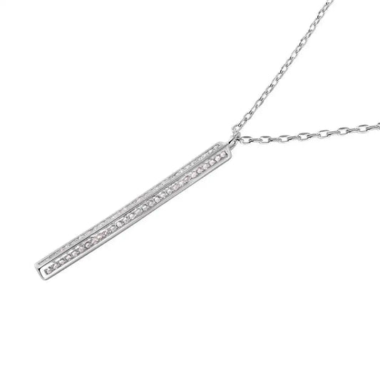 925 Sterling Silver Rhodium Plated Vertical Bar CZ Pendant Necklace