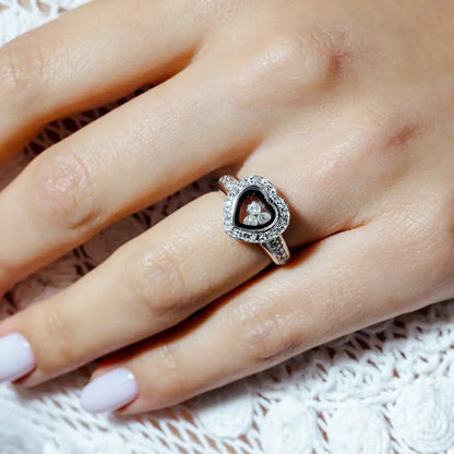 925 Sterling Silver Clearance Rhodium Plated Black Outlined Heart CZ Ring