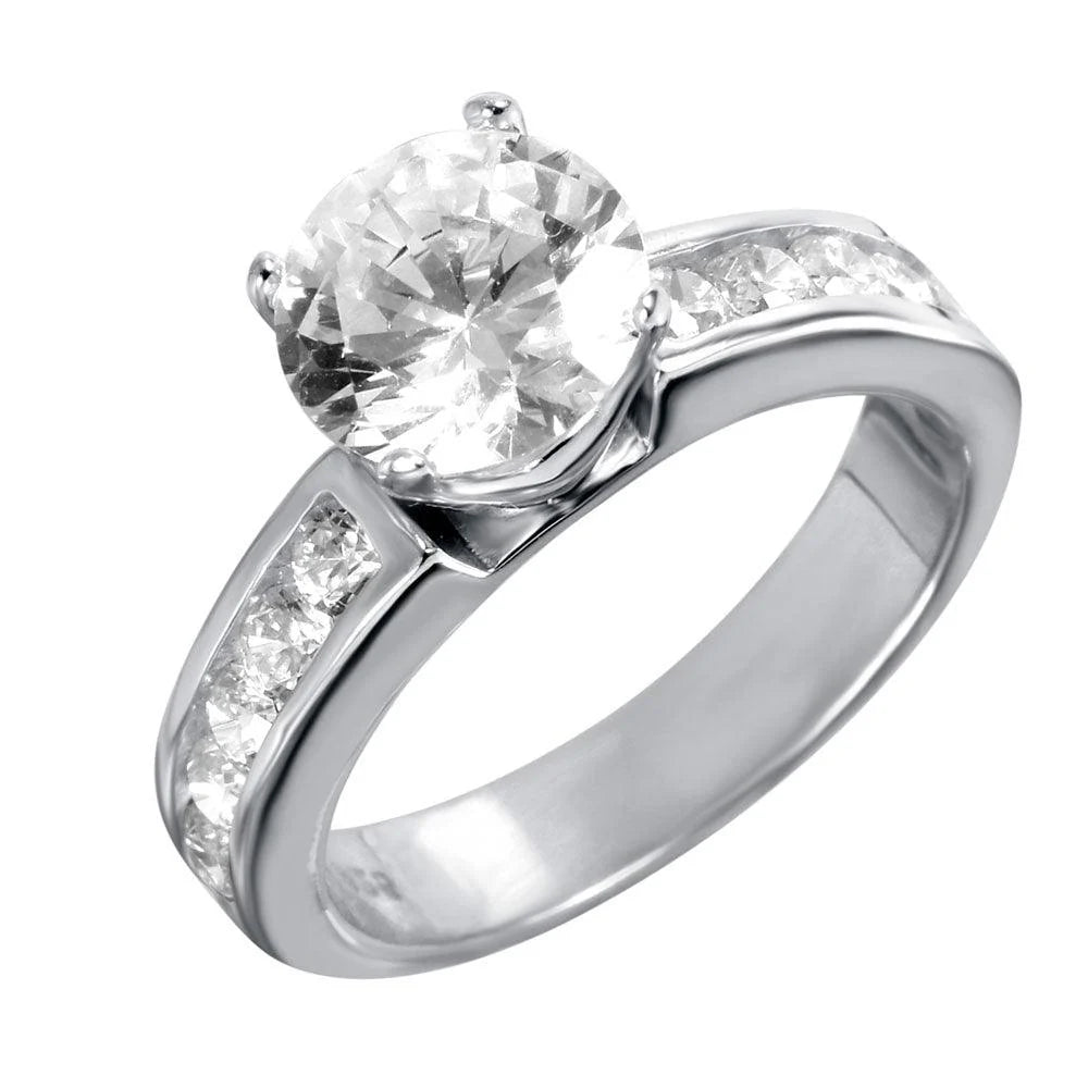 925 Silver Rhodium Plated Solitaire CZ Ring