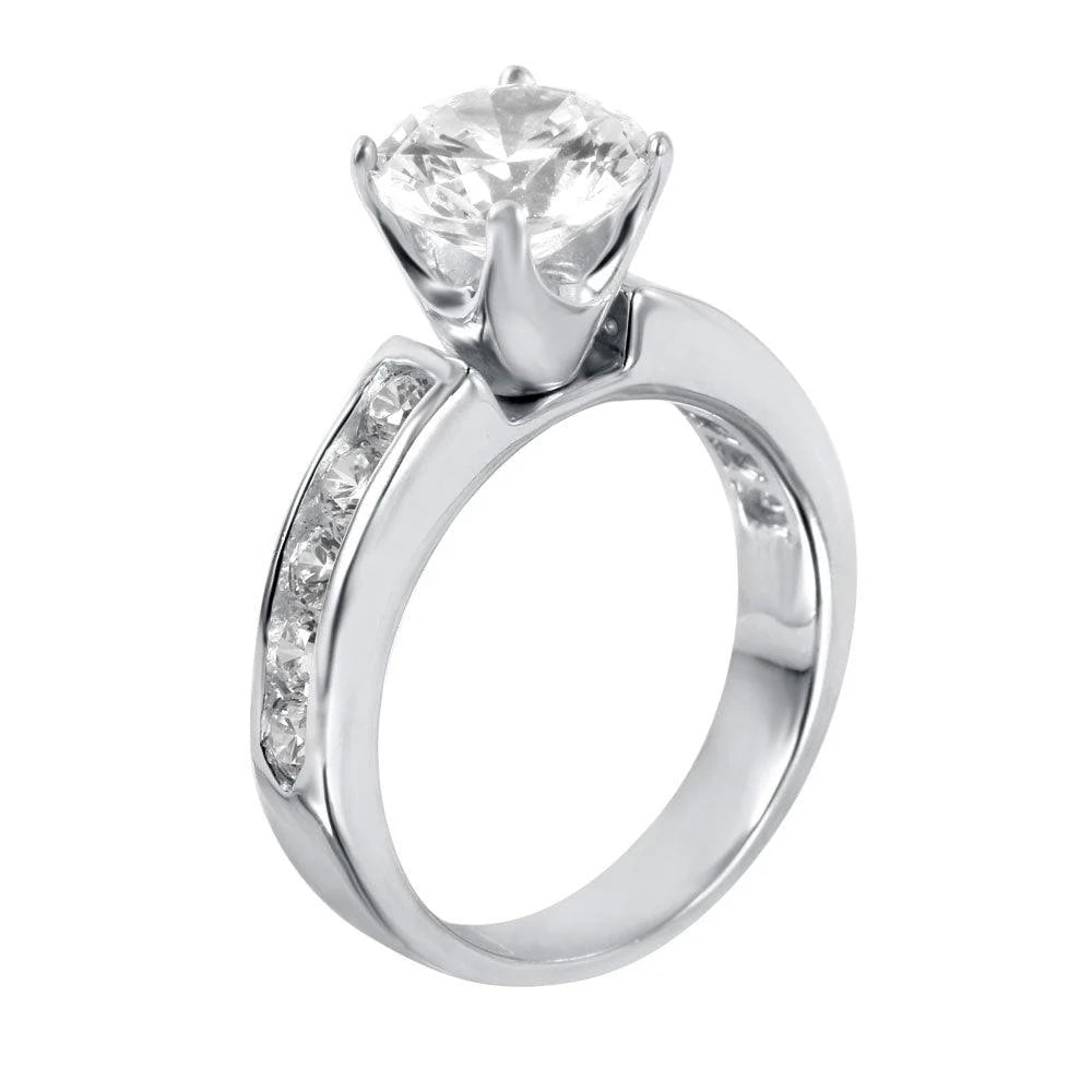 925 Silver Rhodium Plated Solitaire CZ Ring