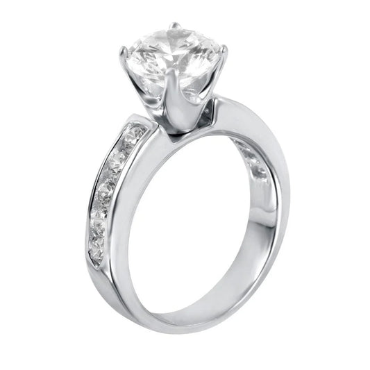 925 Silver Rhodium Plated Solitaire CZ Ring