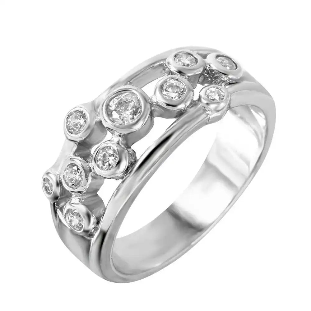 925 Sterling Silver Clearance Rhodium Plated Pattern CZ Ring