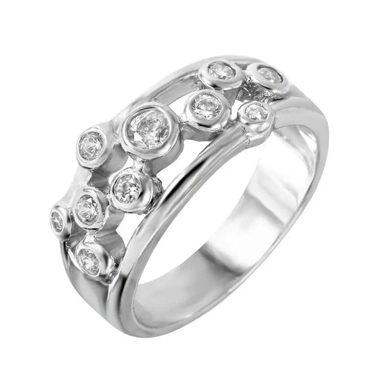 925 Sterling Silver Clearance Rhodium Plated Pattern CZ Ring