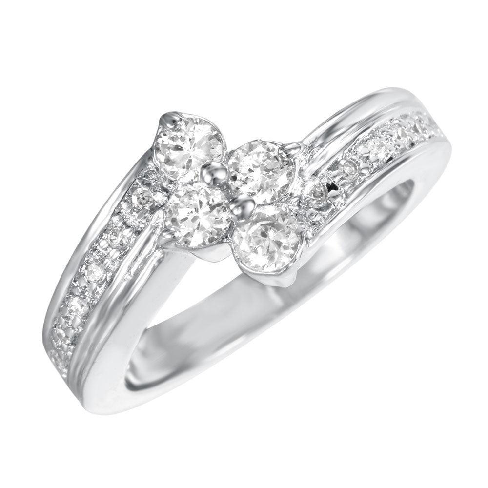 925 Silver Rhodium Plated CZ Flower Ring
