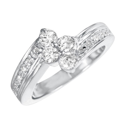925 Silver Rhodium Plated CZ Flower Ring