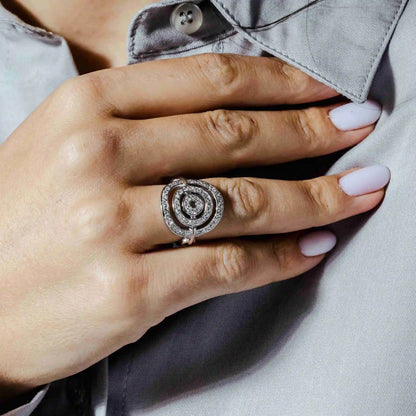 925 Sterling Silver Clearance Rhodium Plated Bent Target CZ Ring