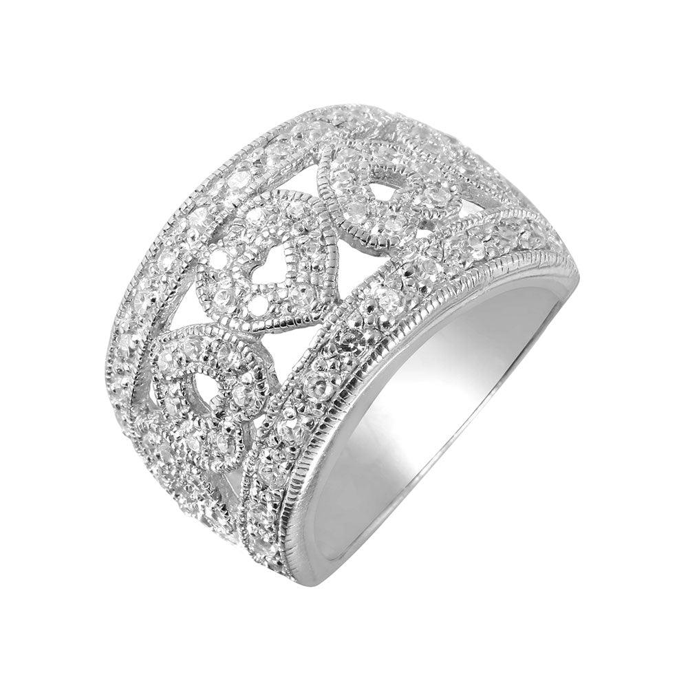 925 Silver Clearance-Rhodium Plated CZ Heart Ring