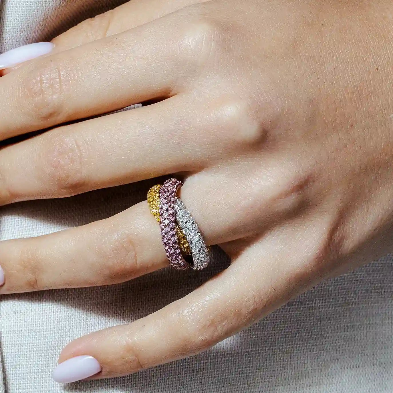 925 Sterling Silver Clearance Tri Color Stackable Ring with CZ