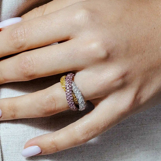 925 Sterling Silver Clearance Tri Color Stackable Ring with CZ