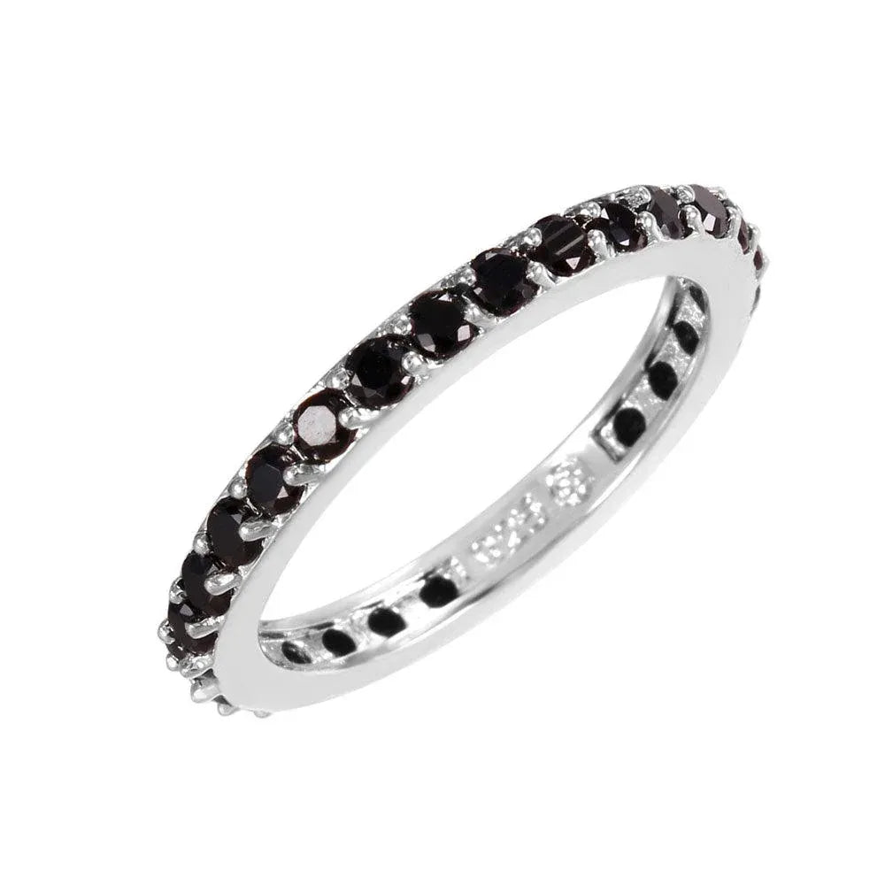 925 Sterling Silver Rhodium Plated Black CZ Stackable Eternity Ring