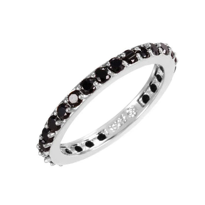 925 Sterling Silver Rhodium Plated Black CZ Stackable Eternity Ring