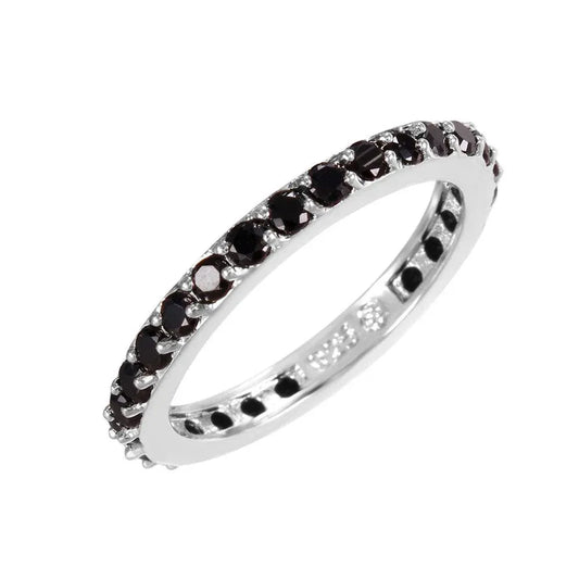 925 Sterling Silver Rhodium Plated Black CZ Stackable Eternity Ring