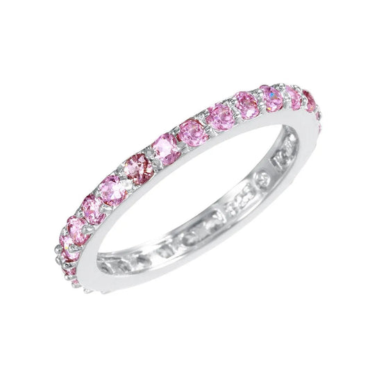 925 Sterling Silver Rhodium Plated Pink CZ Stackable Eternity Ring