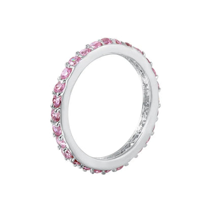 925 Sterling Silver Rhodium Plated Pink CZ Stackable Eternity Ring