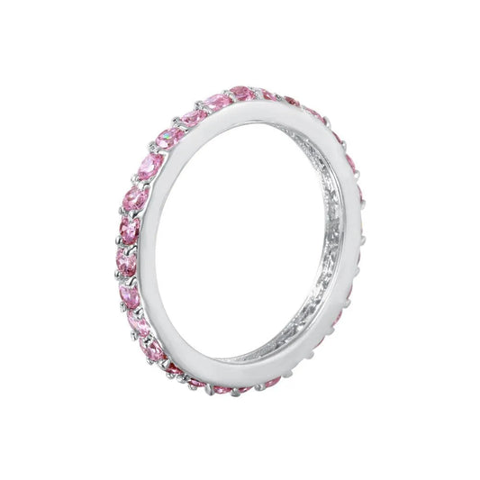 925 Sterling Silver Rhodium Plated Pink CZ Stackable Eternity Ring