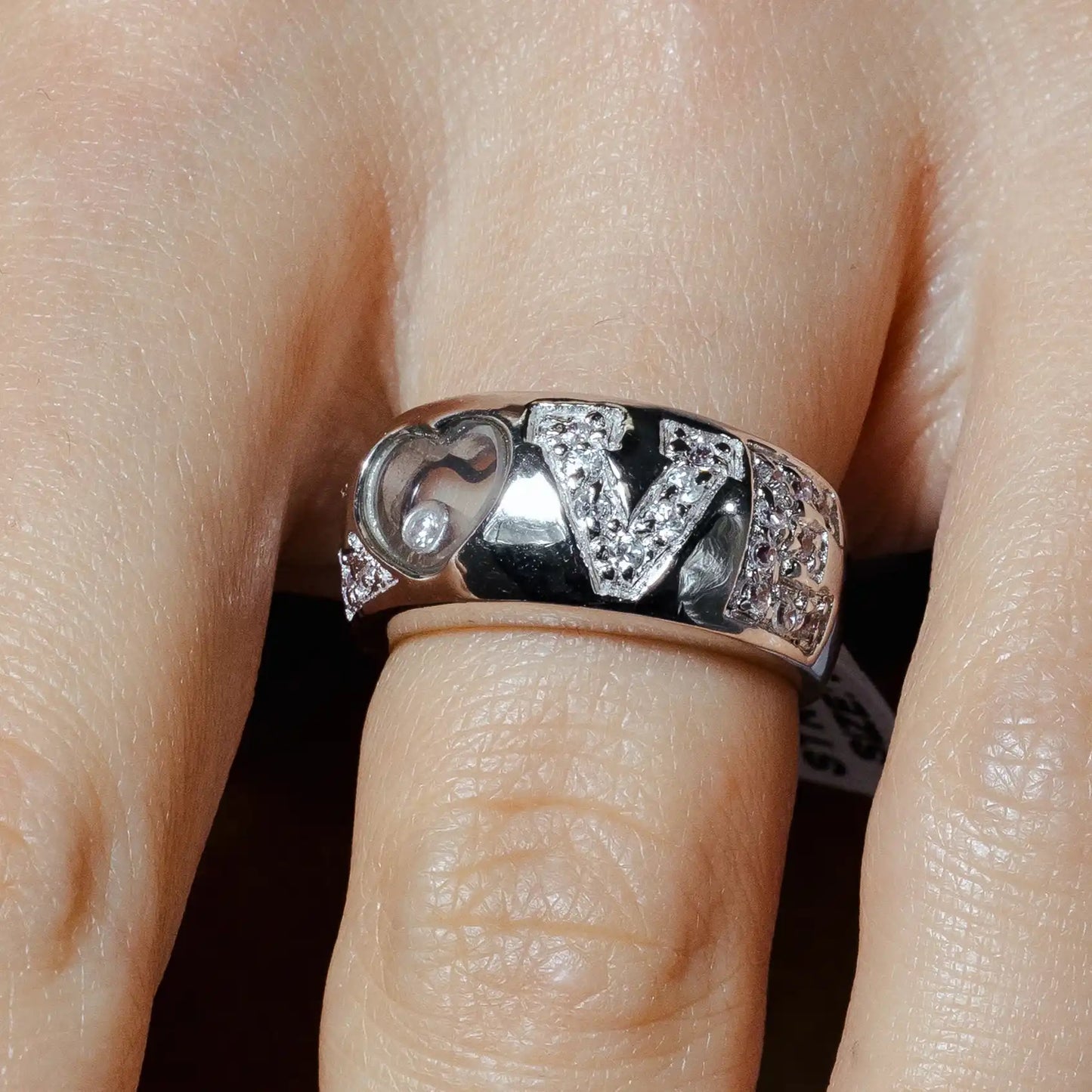 925 Sterling Silver Clearance Rhodium and Black Rhodium Plated Heart Outline CZ Love Rig