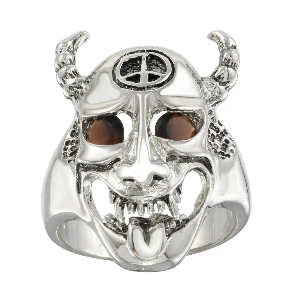 925 Sterling Silver Clearance Rhodium Plated Red CZ Ghoul Ring