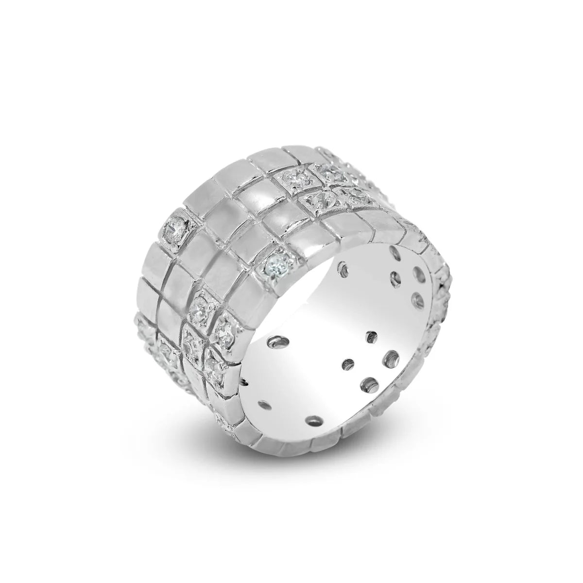 925 Silver Clearance-Rhodium Plated Clear CZ Grid Ring