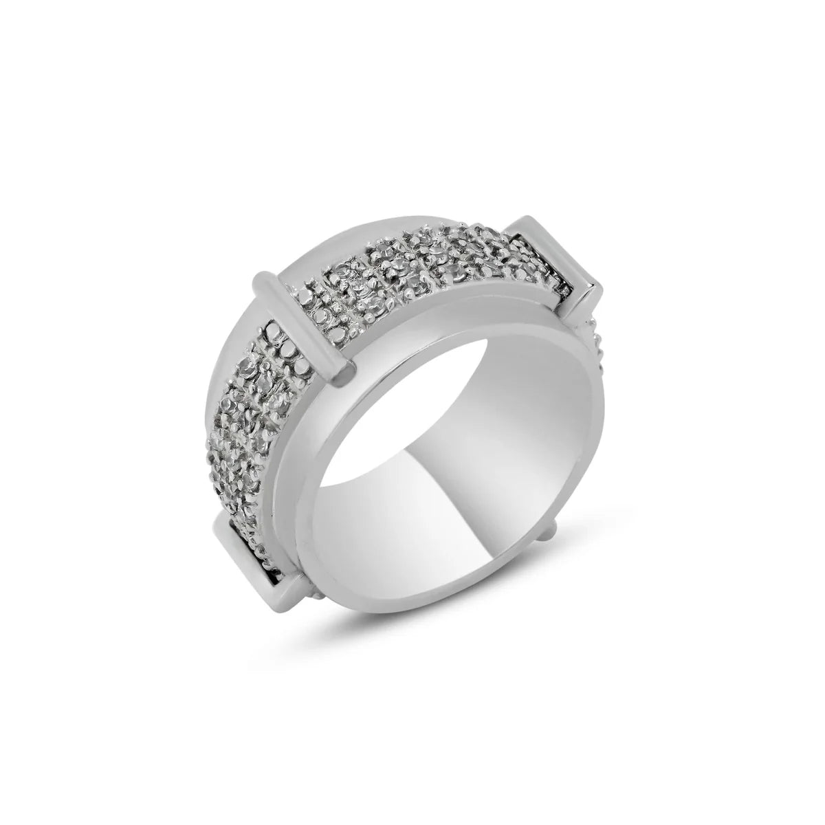 925 Silver Clearance-Rhodium Plated Pave Set CZ Belt Ring