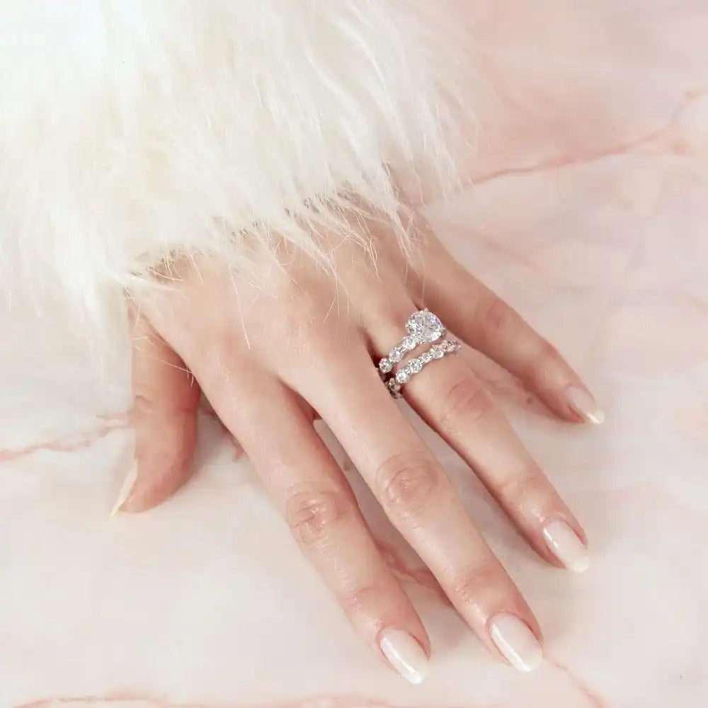 925 Sterling Silver Rhodium Plated CZ Stackable Engagement Ring Set