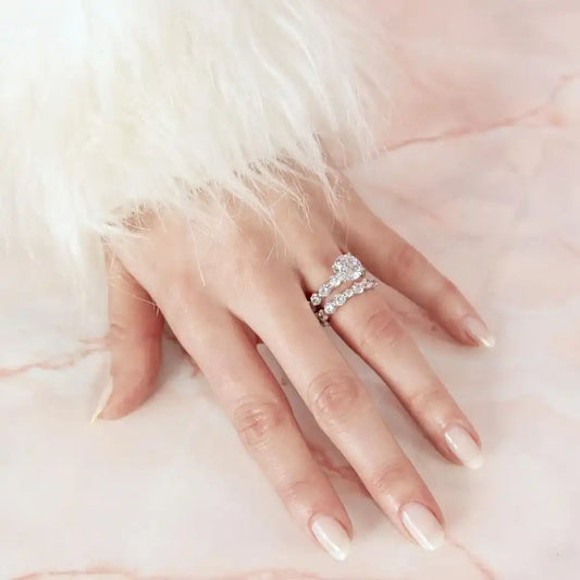 925 Sterling Silver Rhodium Plated CZ Stackable Engagement Ring Set