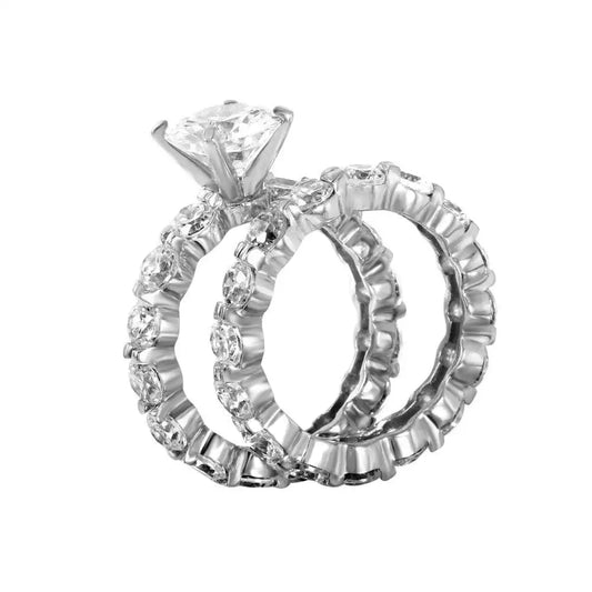 925 Sterling Silver Rhodium Plated CZ Stackable Engagement Ring Set