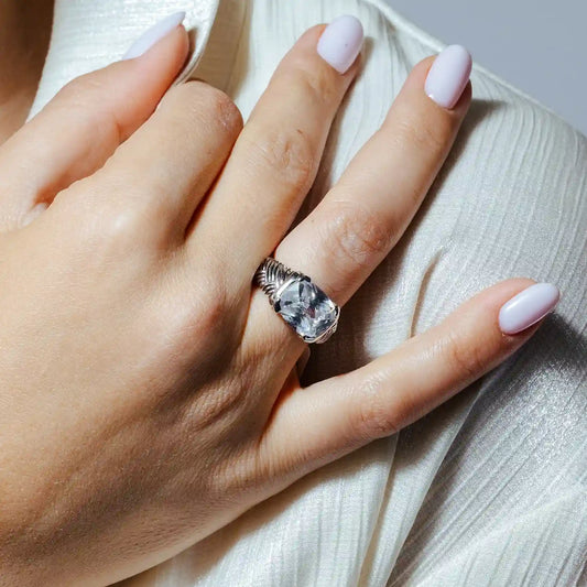 925 Silver Sterling Clearance Rhodium Plated Clear CZ Center Striped Ring