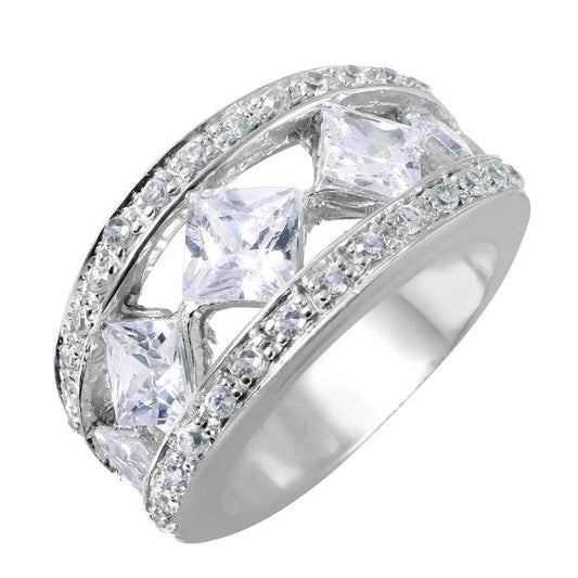 925 Sterling Silver Clearance Rhodium Plated 5 Princess Cut CZ Ring