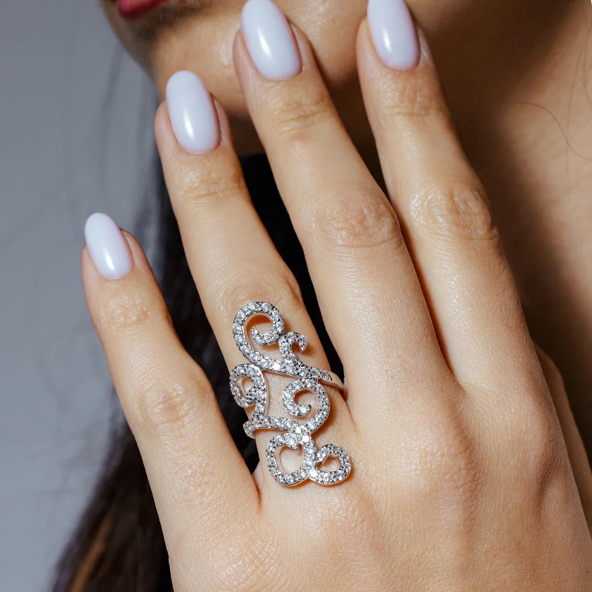 925 Silver Rhodium Plated CZ Wave Ring
