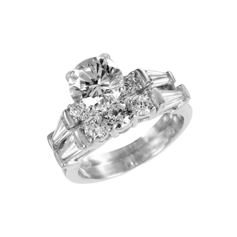 925 Sterling Silver Rhodium Plated Round Center CZ Ring