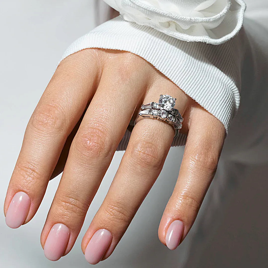 925 Sterling Silver Rhodium Plated Round Center CZ Ring