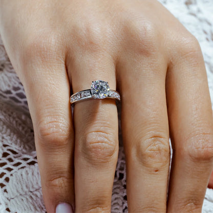925 Silver Rhodium Plated Solitaire CZ Ring