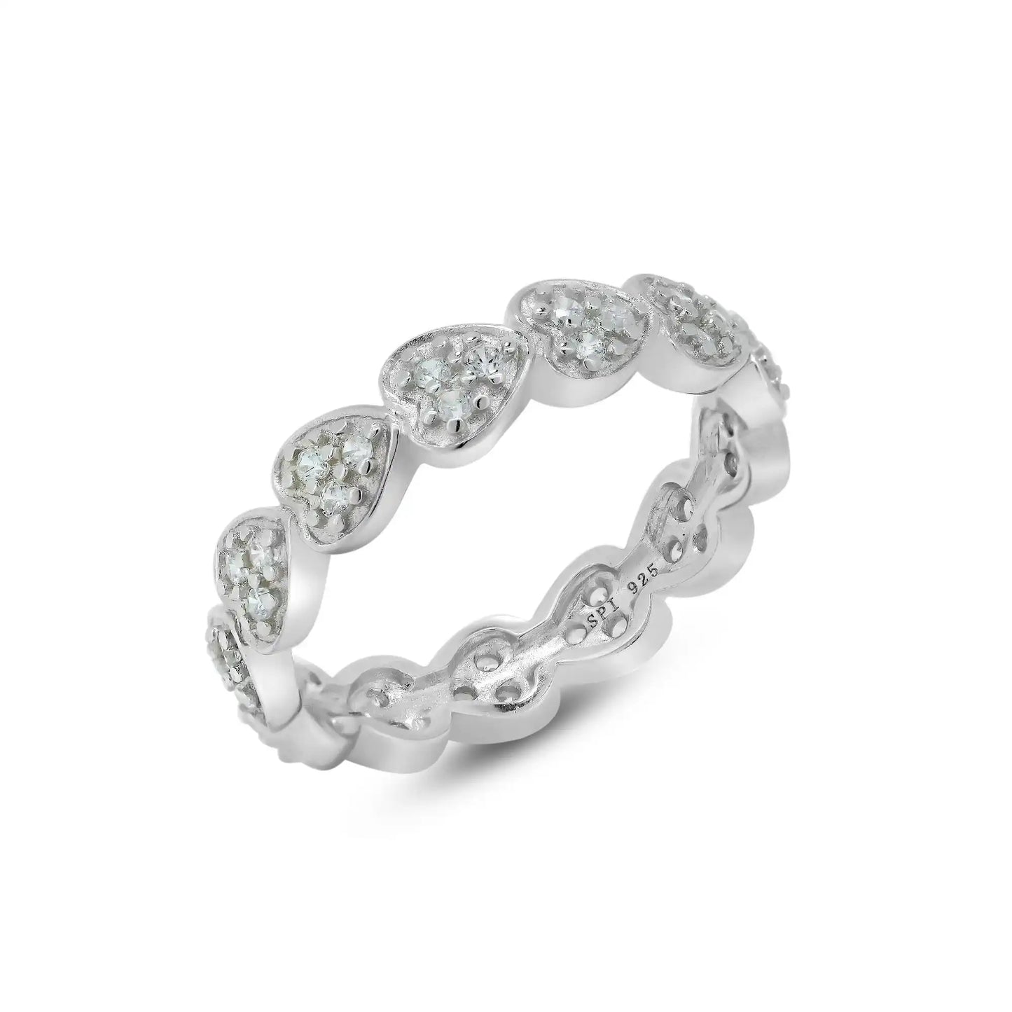 925 Sterling Silver Rhodium Plated CZ Stackable Eternity Heart Ring