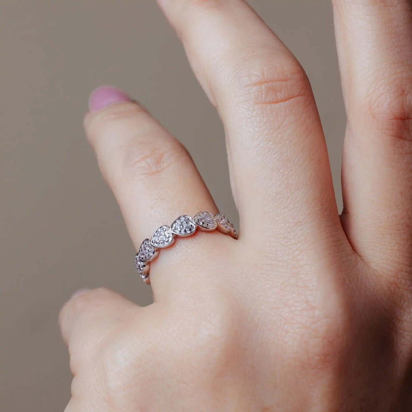 925 Sterling Silver Rhodium Plated CZ Stackable Eternity Heart Ring