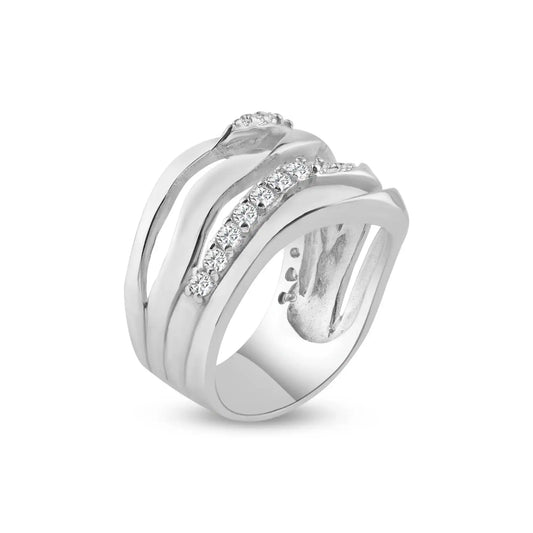 925 Sterling Silver Rhodium Plated Alternating CZ Ring