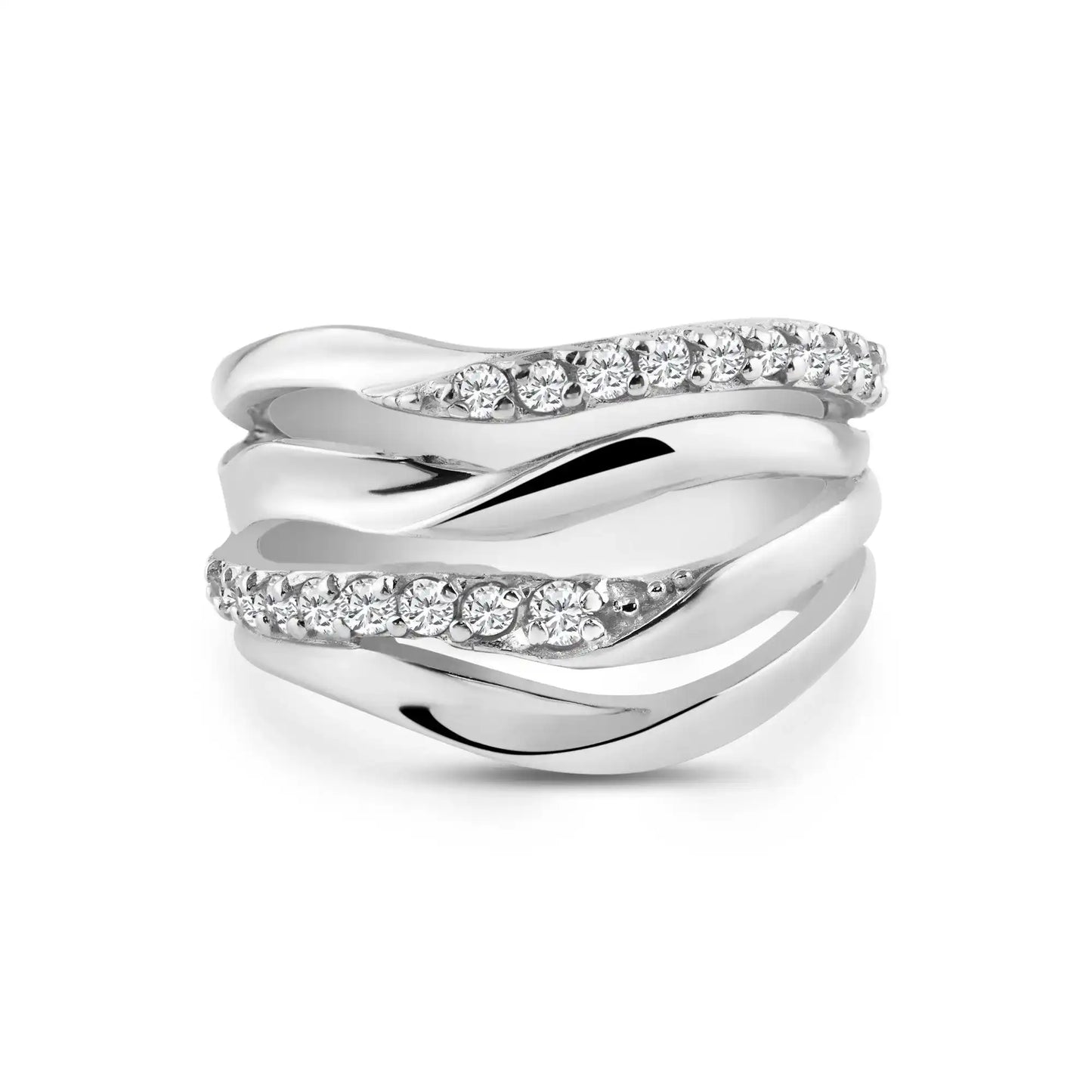 925 Sterling Silver Rhodium Plated Alternating CZ Ring