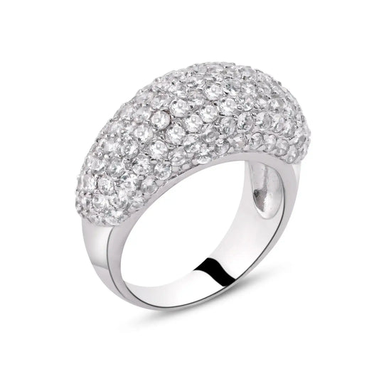 925 Sterling Silver Clearance Rhodium Plated Pave Set CZ Dome Ring