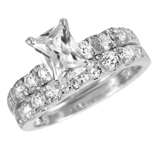925 Sterling Silver Clearance Rhodium Plated CZ Ring Pair Set