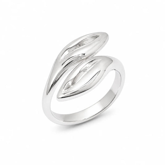 925 Silver Clearance- Rhodium Plated Twin Leaf Wrap Ring