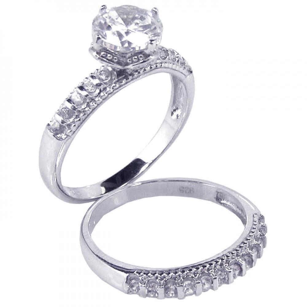 925 Silver Rhodium Plated Clear Round CZ Bridal Ring Set
