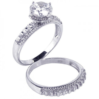 925 Silver Rhodium Plated Clear Round CZ Bridal Ring Set