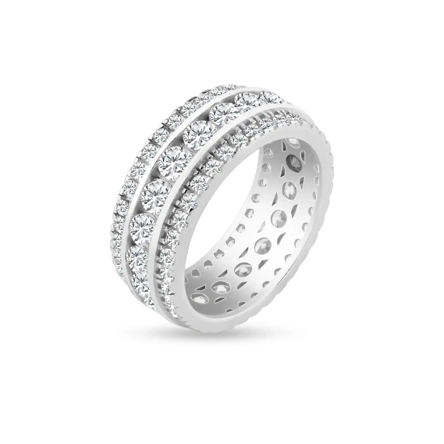 925 Sterling Silver Silver Rhodium Plated CZ Eternity Channel Ring