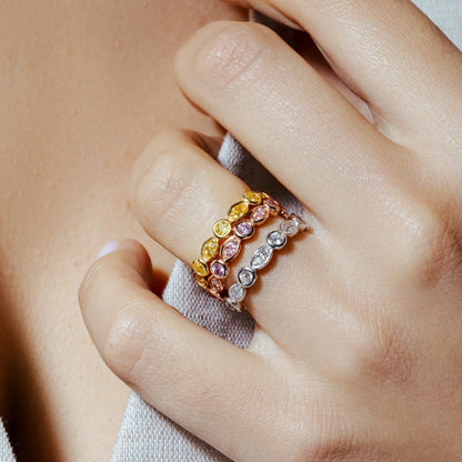 925 Silver Rhodium, Gold, and Rose Gold Plated Multi Color CZ Stackable Ring