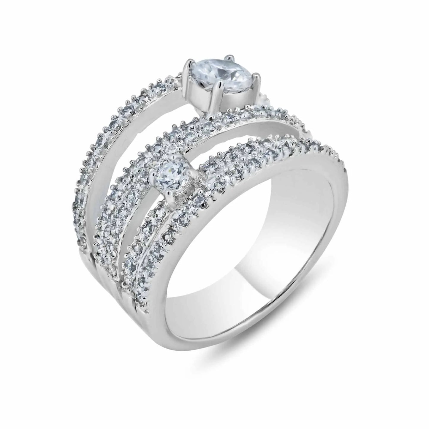 925 Silver Clearance Rhodium Plated 5 Row CZ Ring